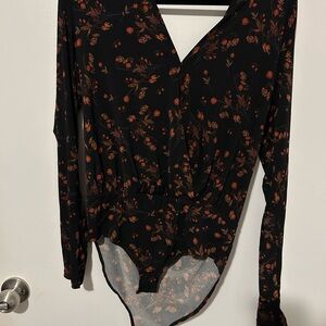 BCBGeneration Black and Orange Floral Bodysuit